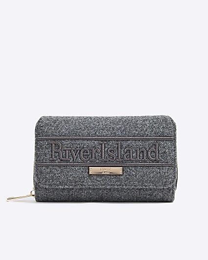 Grey RI Embroidered Quilted Flap Purse