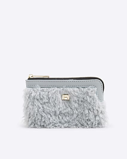 Blue Faux Fur Mini Pouch Purse