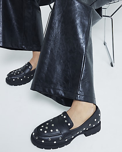 Black Studded Chunky Loafers