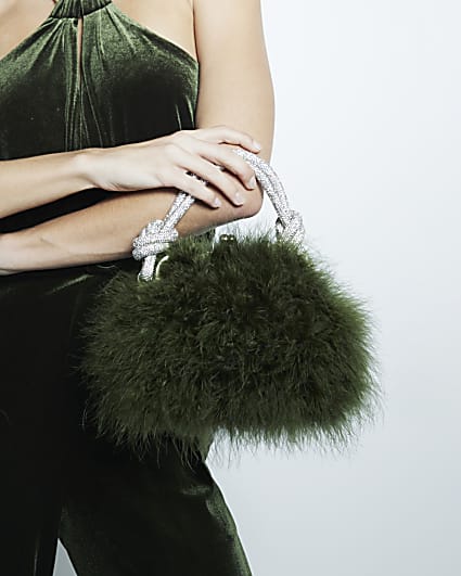 Green Feather Frame Clutch Bag