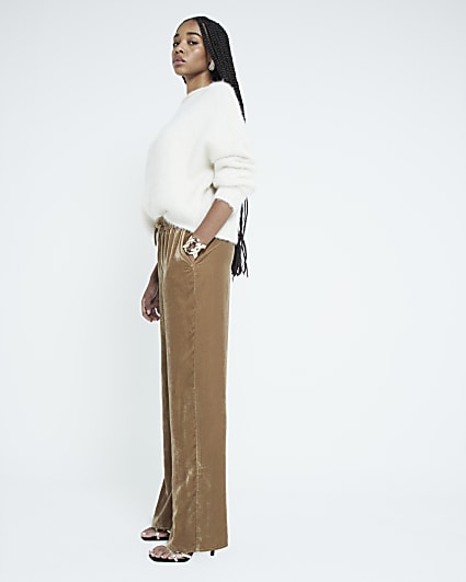 Gold Velvet Wide Leg Trousers