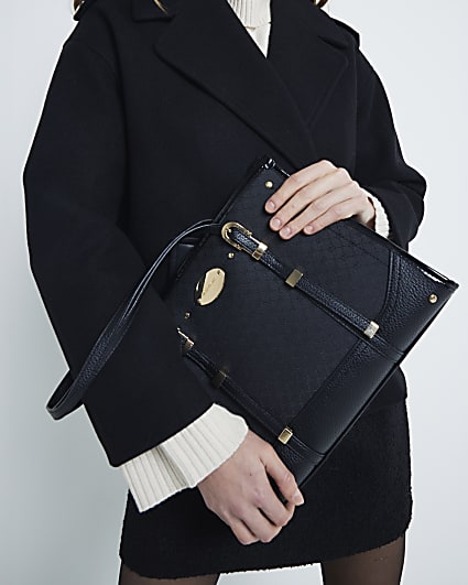 Black Jacquard Buckle Tote Bag