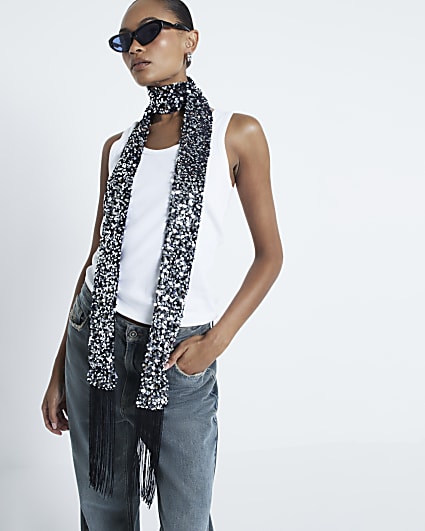 Silver sequin skinny scarf