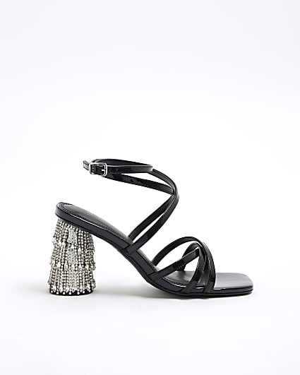 Black Diamante Heeled Mules