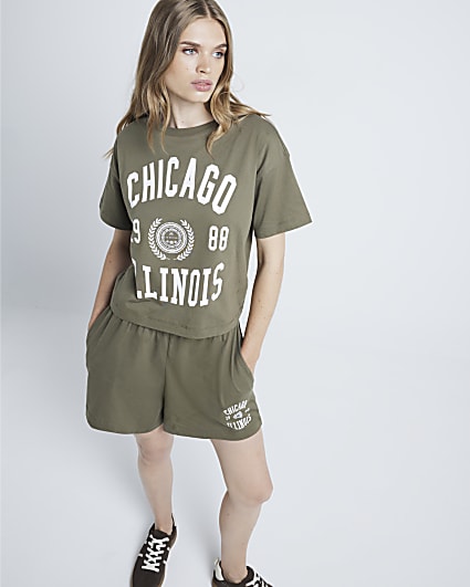 Khaki Chicago graphic t-shirt and shorts set