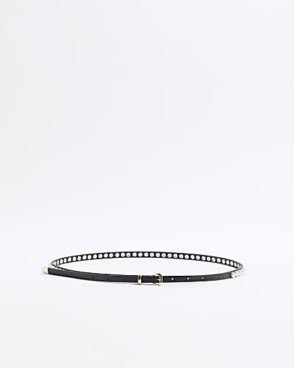 Black skinny pearl detail belt