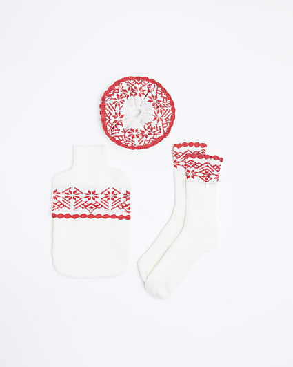 Red Fairisle Hot Water Bottle Set