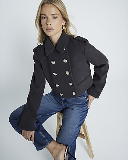 Grey short buttoned military jacket