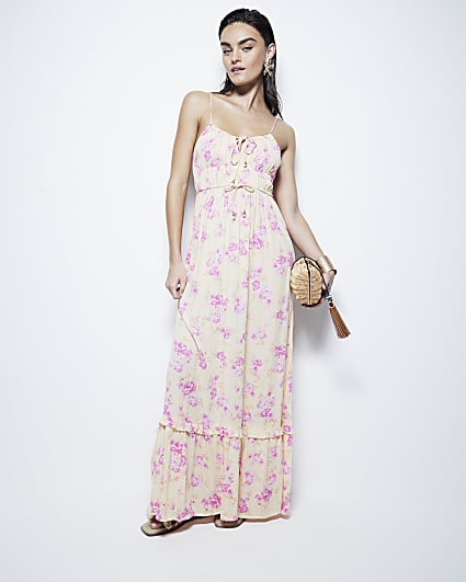 Yellow Ditsy Print Tiered Maxi Dress