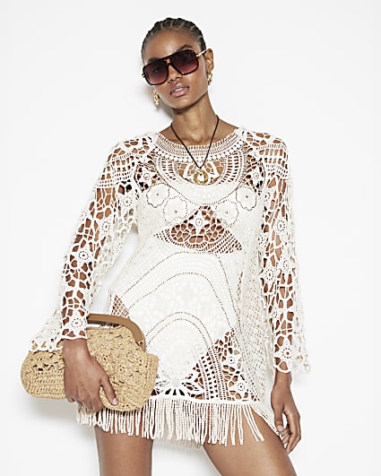 Cream Crochet Tunic Dress