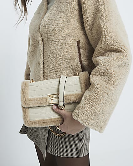 Cream Faux Fur Trim Shoulder Bag