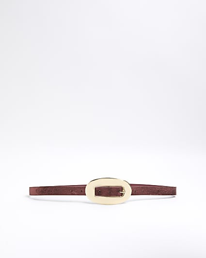 Red Leather Oval Metallic Belt