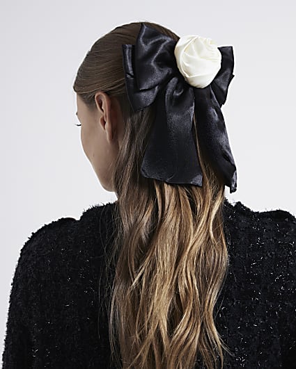 Black Satin Bow Hair Clip