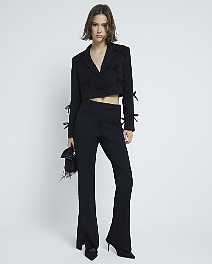 Black Slim Tailored Flare Trousers