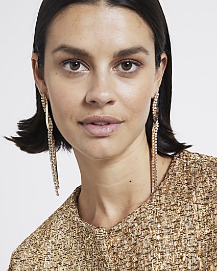 Gold snake diamante drop earrings