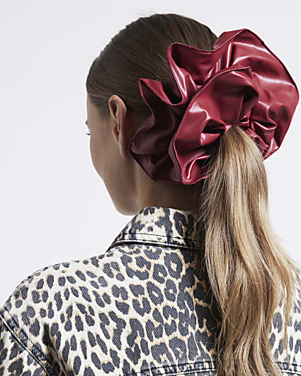 Red faux leather oversized scrunchie