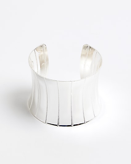 Silver Ridged Cuff Bracelet