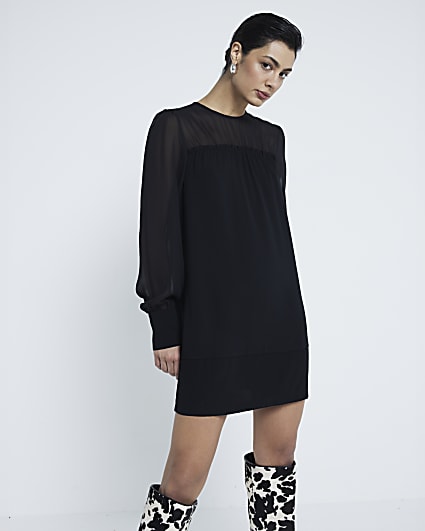 Black Long Sleeve Mini Dress