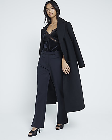 Petite Black Slim Fit Tailored Flare Trousers