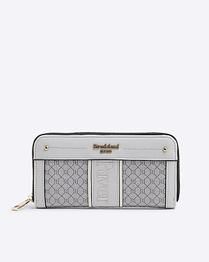 Grey Embroidery RI Zip Around Purse