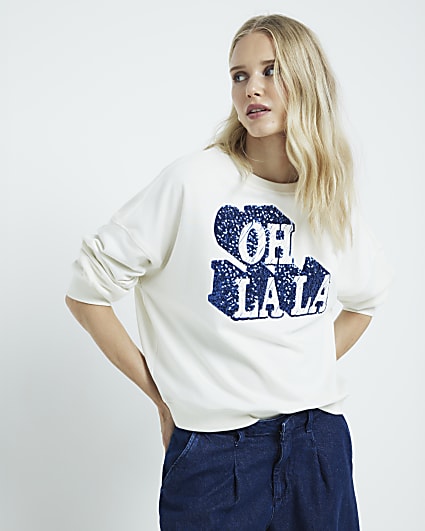 White sequin graphic sweatshirt