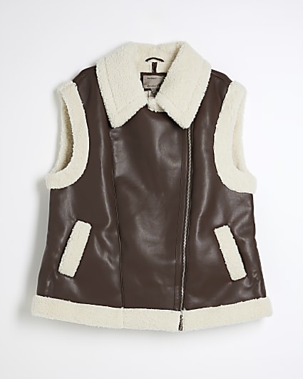 Plus Brown Faux Shearling Gilet