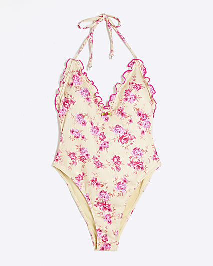 Petite Yellow Floral Frilled Swimsuit