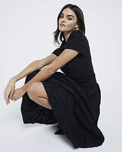 Black vinyl skirt river island sale