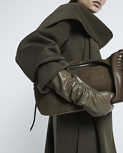 Khaki Long Leather Gloves