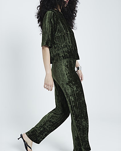 Green Velvet Plisse Trousers