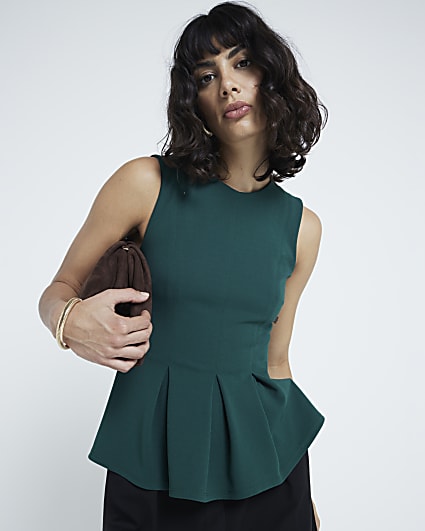 Green Pleated Peplum Top