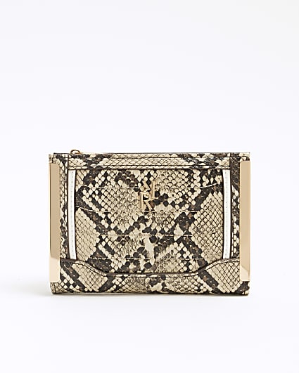 Beige Faux Leather Snake Print Purse