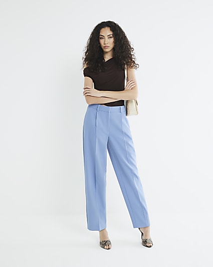 Blue Slim Fit Barrel Leg Trousers