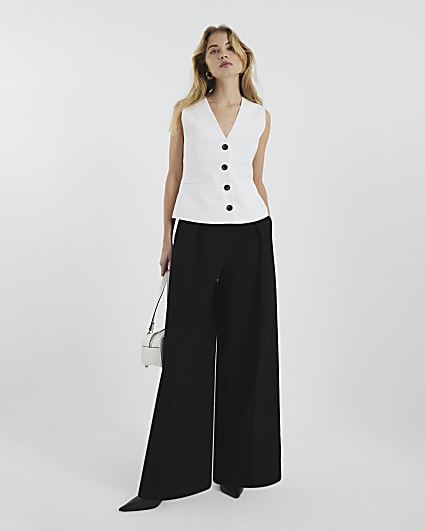 White V Neck Button Front Waistcoat