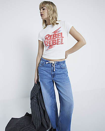 White 'Rebel Rebel graphic print T-shirt