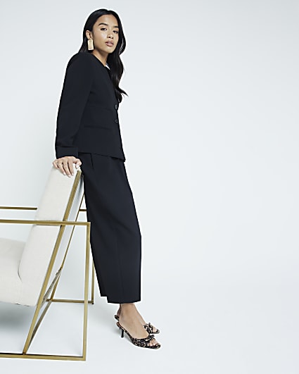 Petite Black Slim Barrell Leg Trousers