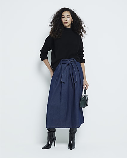 Blue velvet skirt river island hotsell