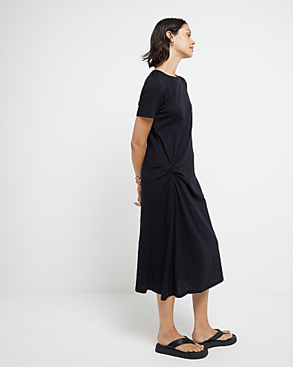 Black side knot t-shirt midi dress