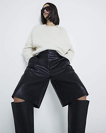 Black Faux Leather Bermuda Shorts