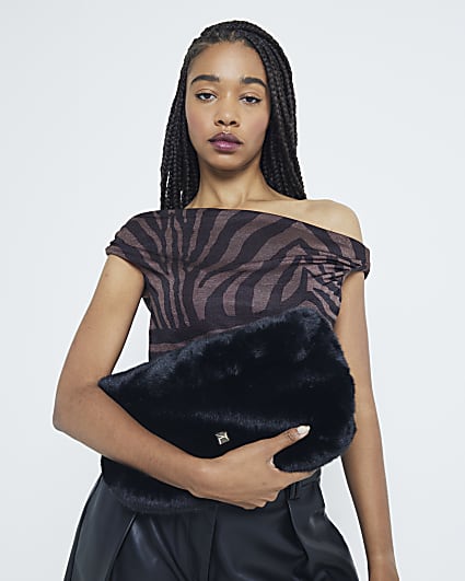 Black Faux Fur Clutch Bag