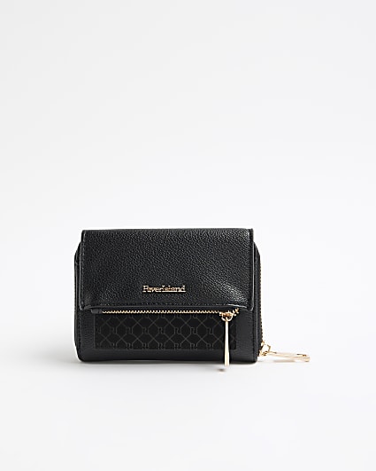 Black faux leather Flap Front Cross Body Bag