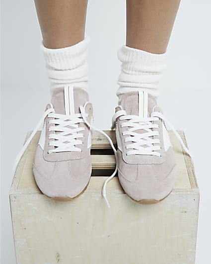 Pink Suede Lace Up Gum Sole Trainers