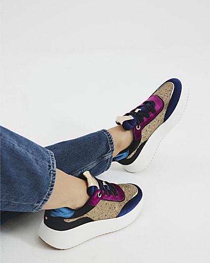 Blue Velvet Lace Up Trainers