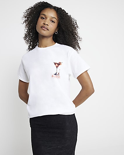 White Martini Print Boyfriend T-shirt