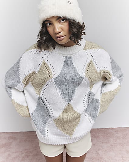 Cream Argyle Jumper