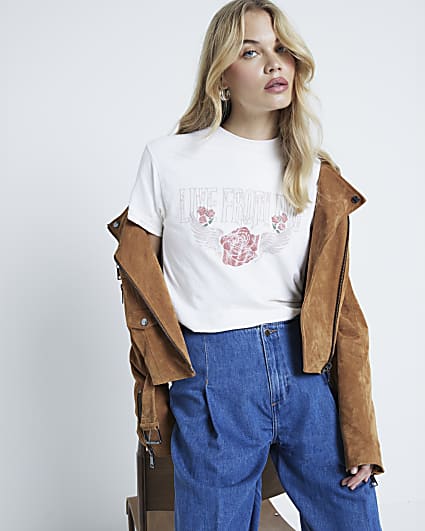 Cream Rose graphic Print t-shirt