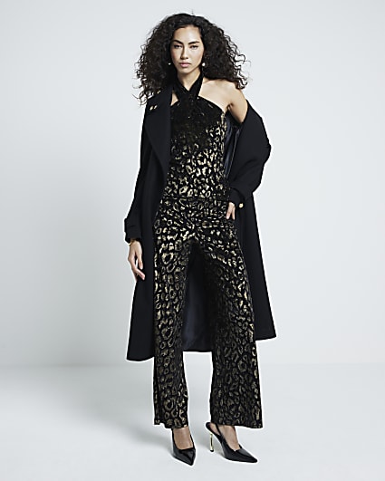 Black Leopard Halterneck Velvet Top