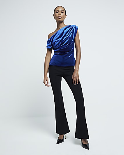 Blue Drape Velvet Top