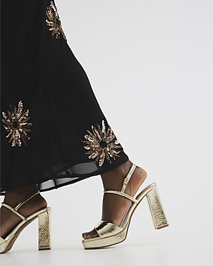 Gold Sling Back Platform Shoes