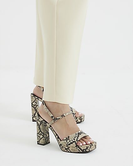 Grey Snake Print Sling Back Platform Shoes